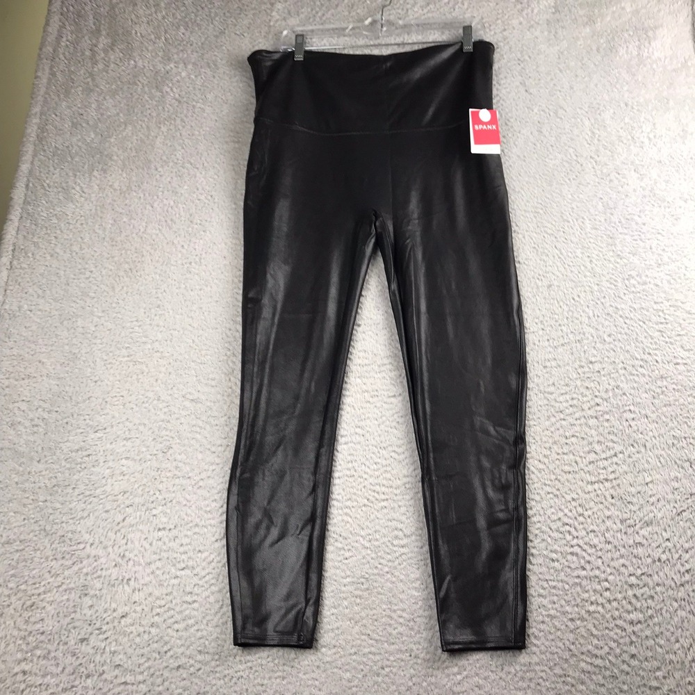 Spanx Faux Leather Leggings Women 3X Petite Black High Waist Pull On Pants NEW